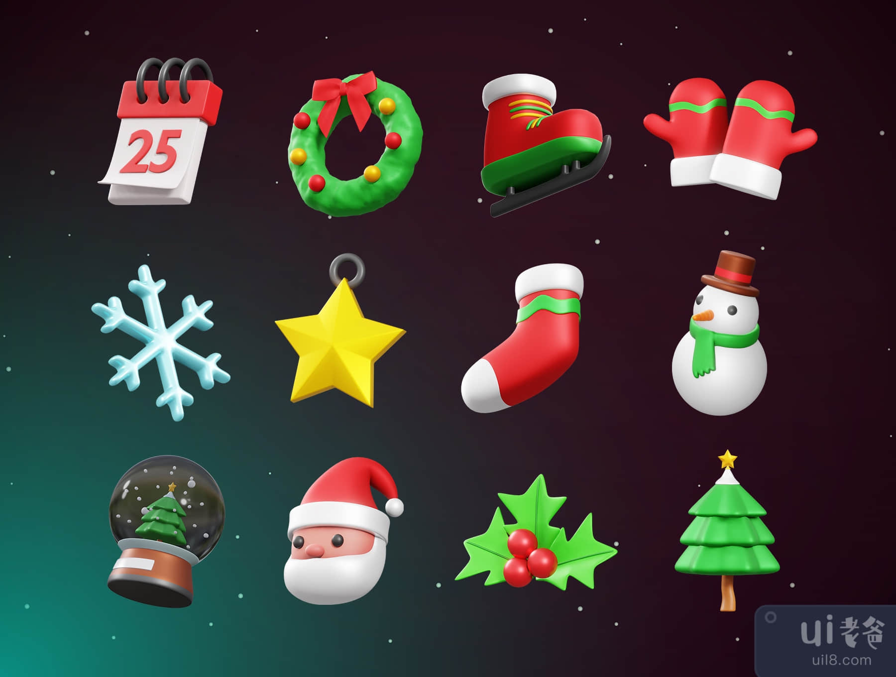 圣诞节3D图标 (Christmas 3D icons)插图5
